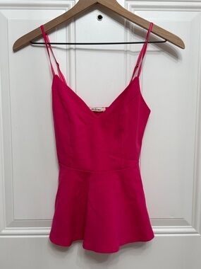 Bright Pink Spaghetti Strap Peplum Tank Top